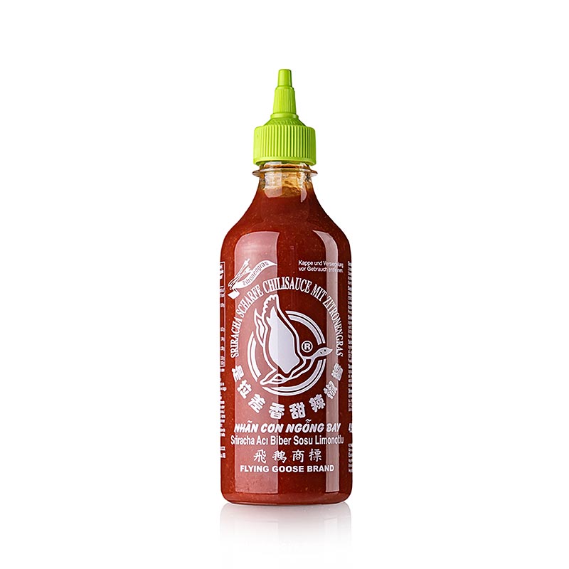 Chilli omacka - Sriracha, paliva, s citronovou travou, lahev na lisovani, Flying Goose - 455 ml - PE lahev