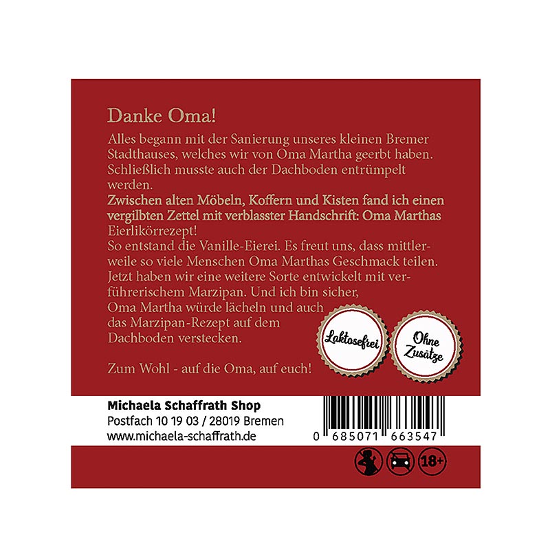 Michaela Schaffrath Ou de massapa, gnoc d`ou, 20% vol. - 500 ml - Ampolla