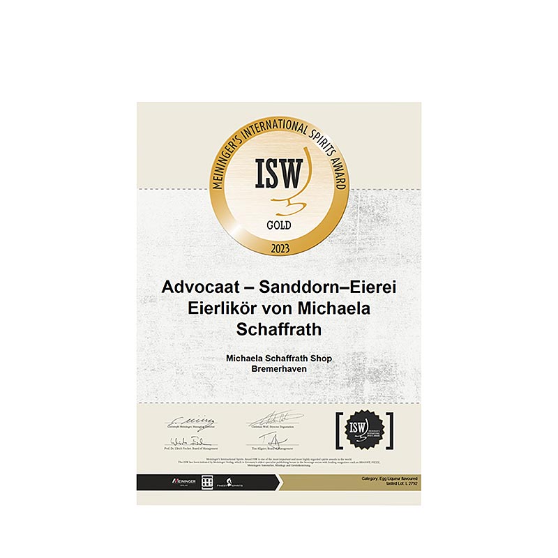 Michaela Schaffrath Licor de ovo de espinheiro maritimo, 20% vol. - 500ml - Garrafa Michaela Schaffrath Licor de ovo de espinheiro maritimo, 20% vol. - 500ml - Garrafa