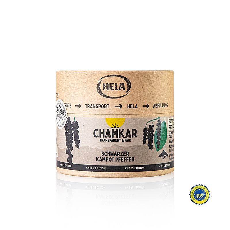 HELA Chamkar - Pepe nero di Kampot, essiccato, intero, IGP - 240 grammi - Aromabox