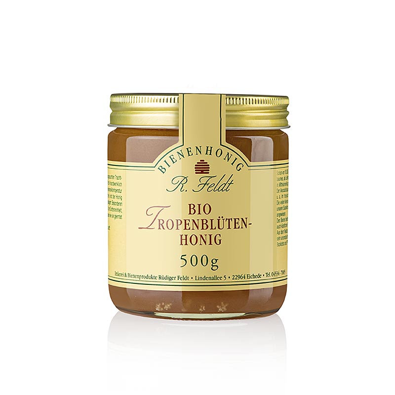 Miel Feldt Tropical Blossom, Cuba, dorada, liquida, floral, apicultura organica Feldt - 500g - Vaso