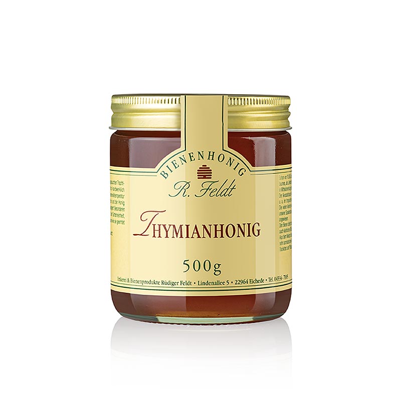 Miel de tomillo, tomillo silvestre de montana, herbacea, muy aromatica, Feldt Beekeeping - 500g - Vaso