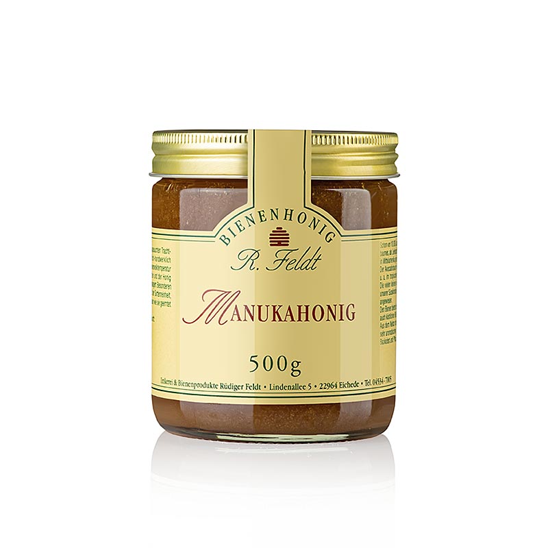 Manuka hunang (te tre), Nyja Sjaland, dokkt, fljotandi, sterkt jurtabragdh, Feldt byflugnaraekt - 500g - Gler