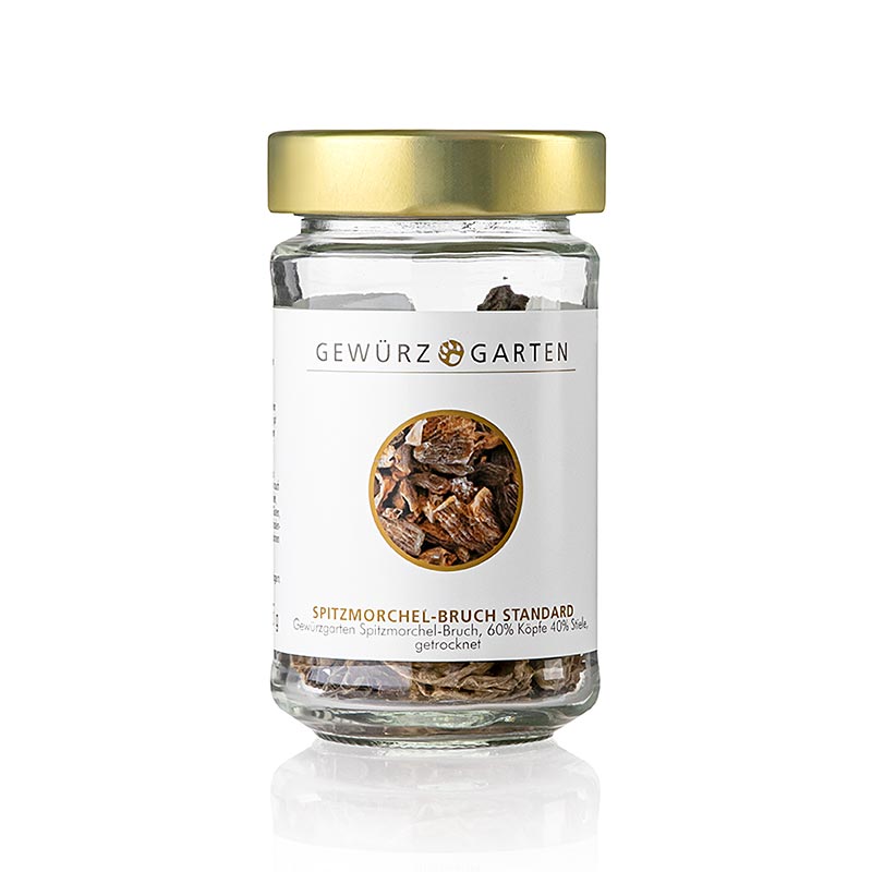Spice Garden Morel-sopp - knust standard, 60 % kapsler 40 % stilker, toerket - 15 g - Glass