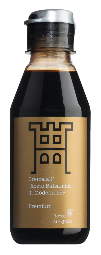 Crema all`Aceto Balsamico di Modena IGP - Premium, krem av balsamicoeddik, fyldig, Rocca di Vignola - 205 ml - Flaske
