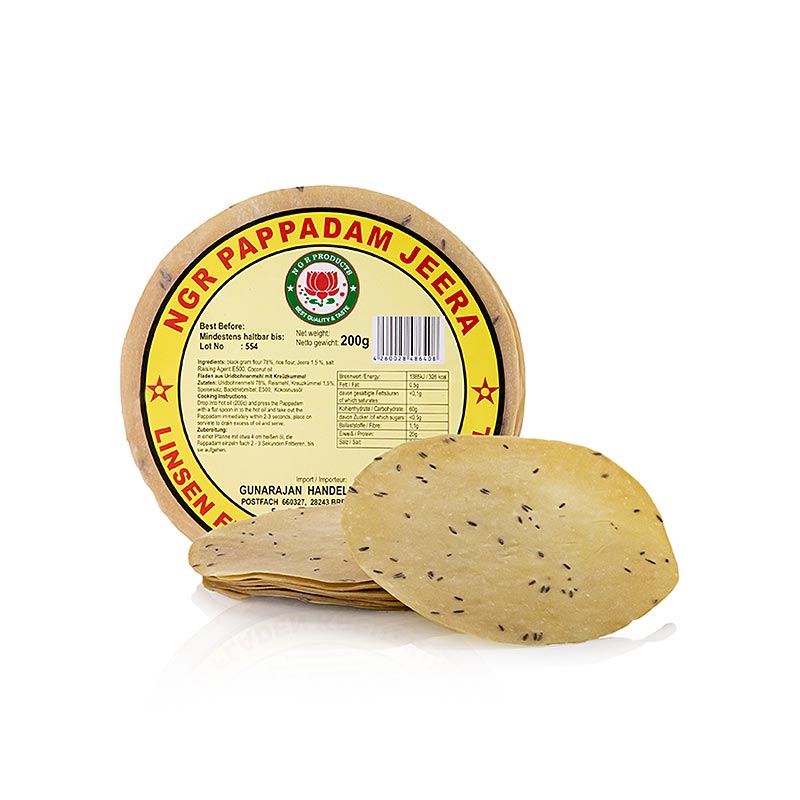 Pappadums, zacinjen kuminom, cca Ø 15 cm - 200g, 15 komada - vrecica