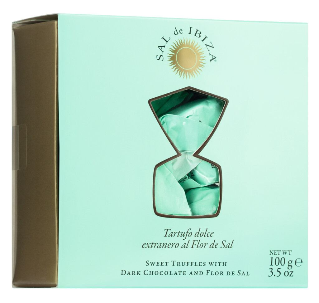 Caixa de regal Tartufi Extraneri, pralines de xocolata negra, Sal de Ibiza - 100 g - Peca