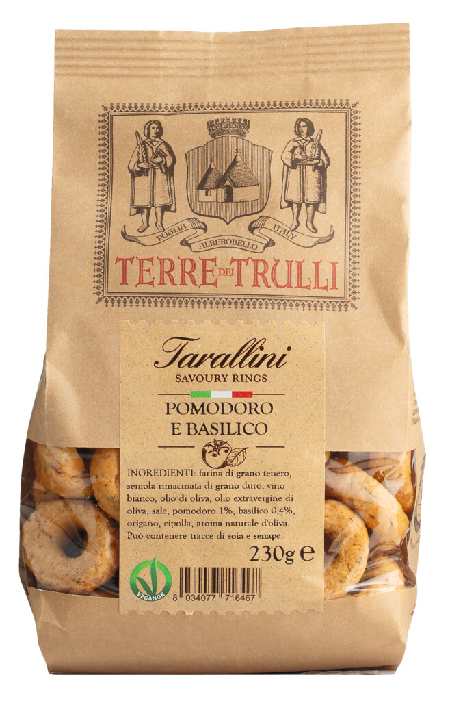 Tarallini Pomodoro e Basilico, biscuiti sarati cu rosii si busuioc, Terre dei Trulli - 230 g - sac