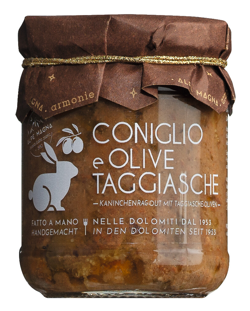 Coniglio e olive taggiasche, ragu od kunica s Taggiasca maslinama, Alpe Magna - 180 g - Staklo
