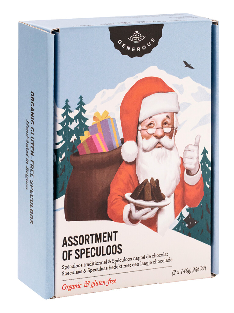 Sortiment de Speculoos de Craciun, organic, fara gluten, sortiment de produse de patiserie speculoos, fara gluten, organic, generos - 280 de grame - ambalaj