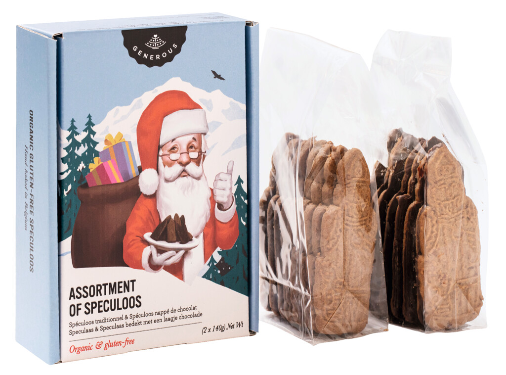 Speculoos-joululajitelma, luomu, gluteeniton, speculoos-leivonnaisten lajitelma, gluteeniton, luomu, runsas - 280 grammaa - pakata