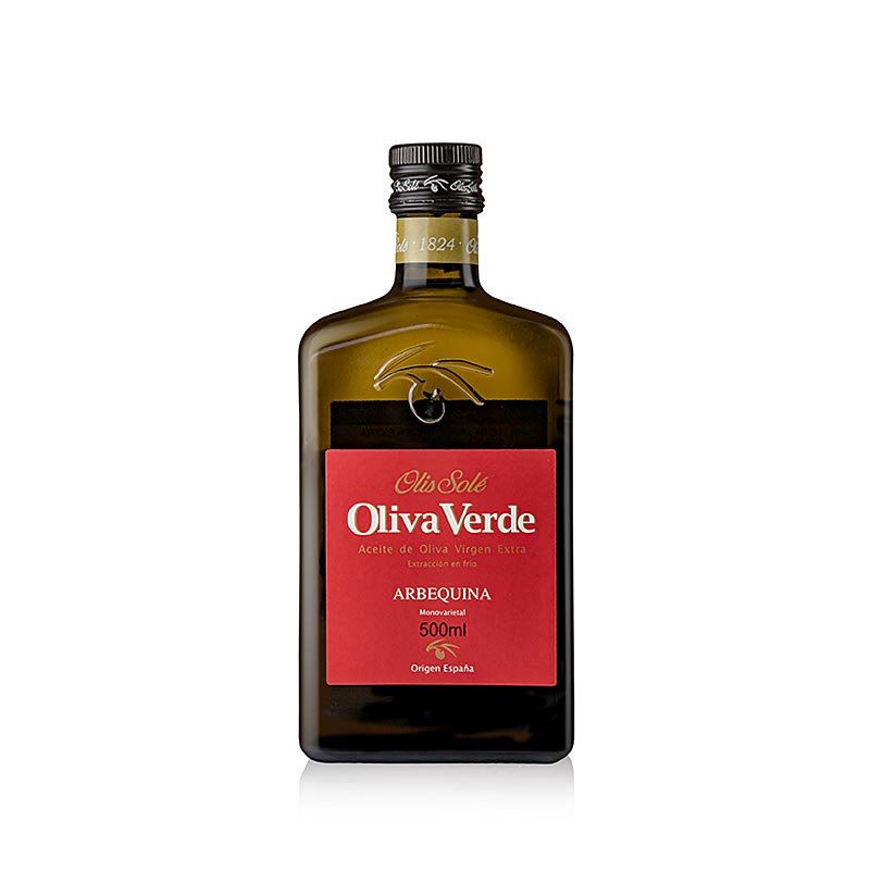 Natives Olivenöl Extra, Oliva Verde, Arbequina, rotes Etikett - 500 ml - Flasche