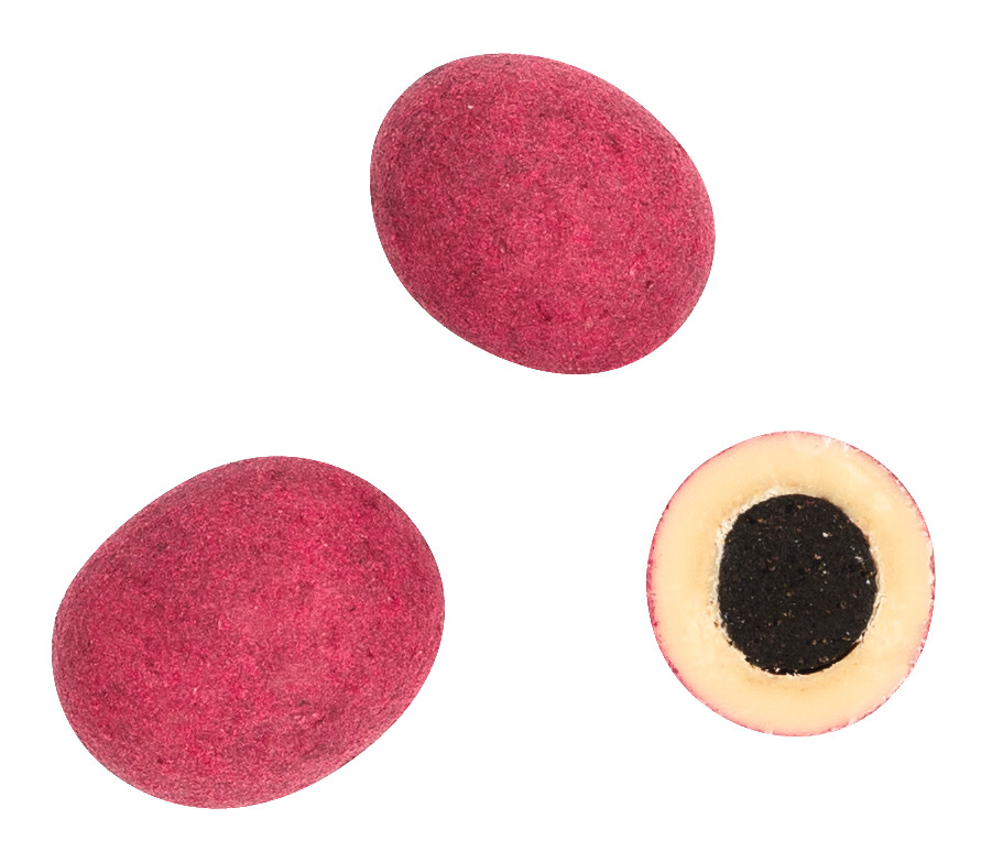 Perry with a Spark, permen licorice dalam cokelat putih dengan raspberry dan cabai, Mon Dragee - 150 g - Bagian