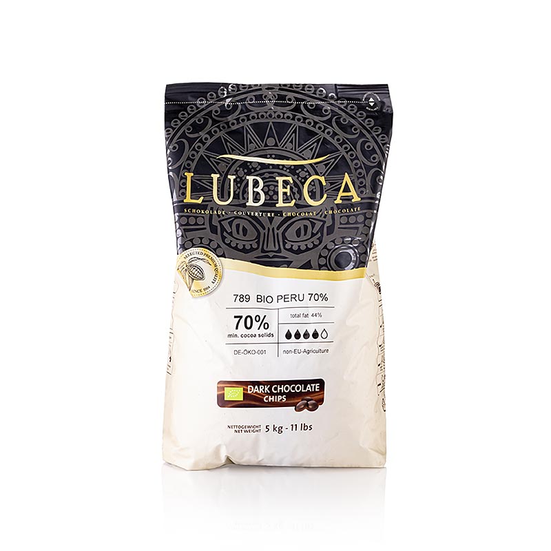 Lubeca Peru, pure chocoladecouverture, 70%, callets, biologisch - 5 kg - tas