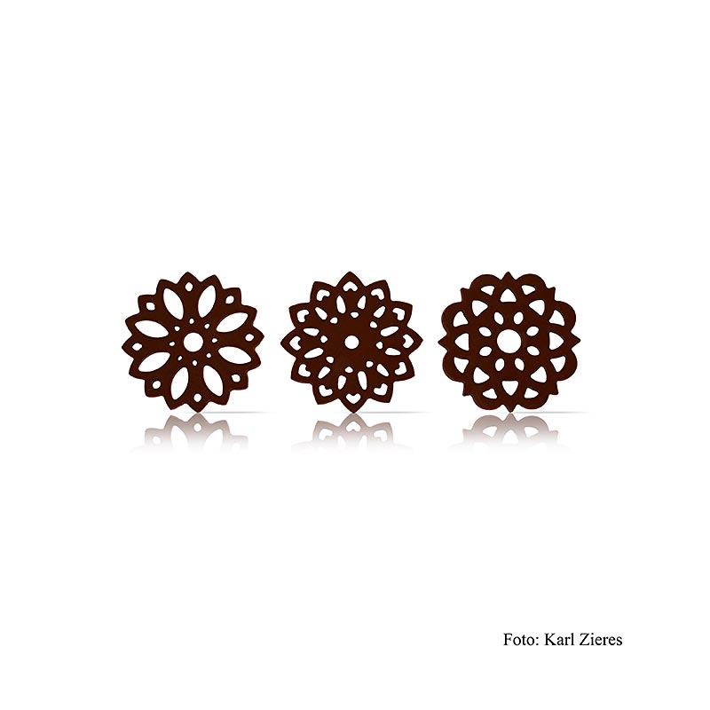 Decoration en chocolat Fleur foncee (fleur), foncee, 3 motifs, Dobla - 219 g, 216 pieces - Carton