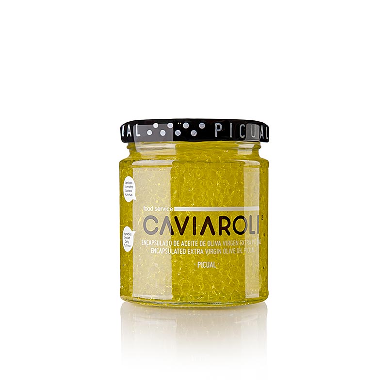 Caviaroli® olive oil caviar, small pearls of extra virgin olive oil, yellow - 200 g - Glass