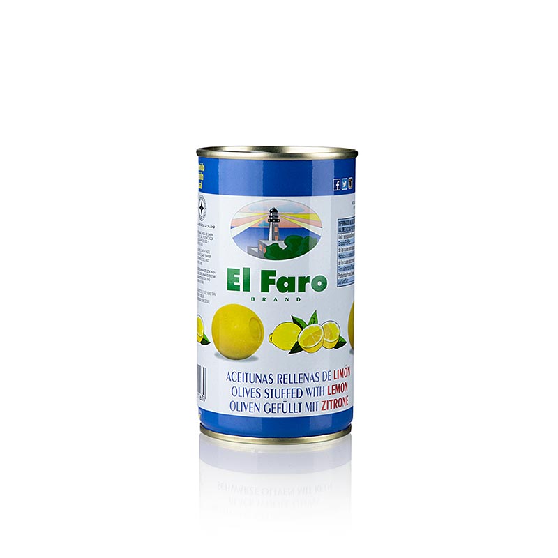 Grona oliver, urkarnade, med citronpasta, i saltlake, El Faro - 350 g - burk