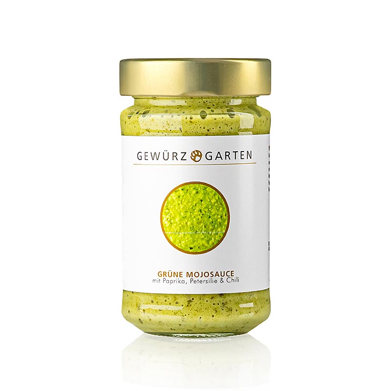 Salca e gjelber Mojo e Spice Garden, me piper zile, djeges dhe majdanoz me gjethe - 225 ml - Xhami