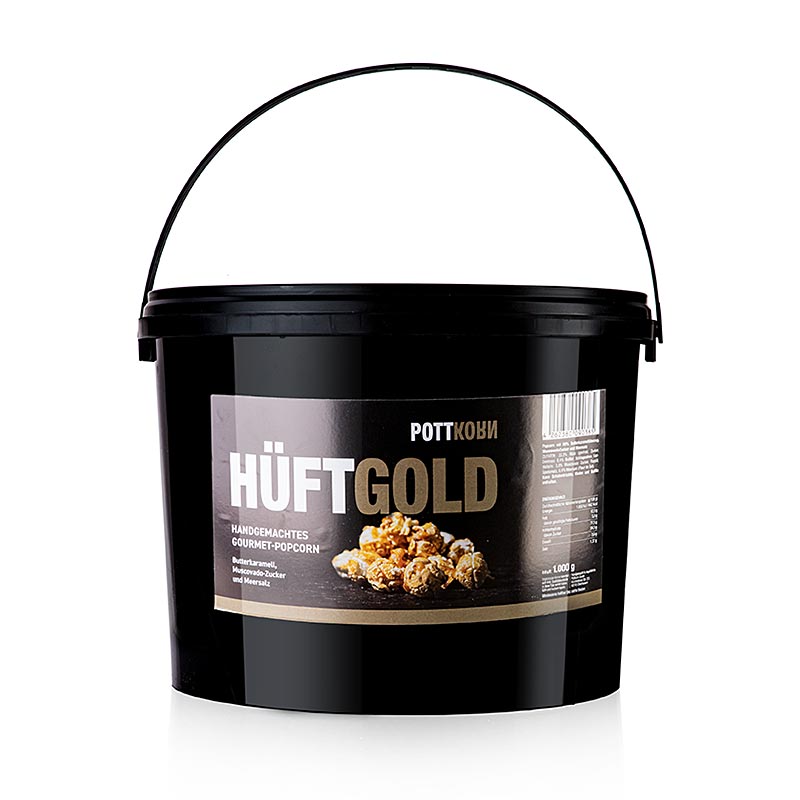 Pottkorn - Hüftgold, Popcorn with Butterkaramell, Muscovado, sea salt - 1 kg - Pe-bucket