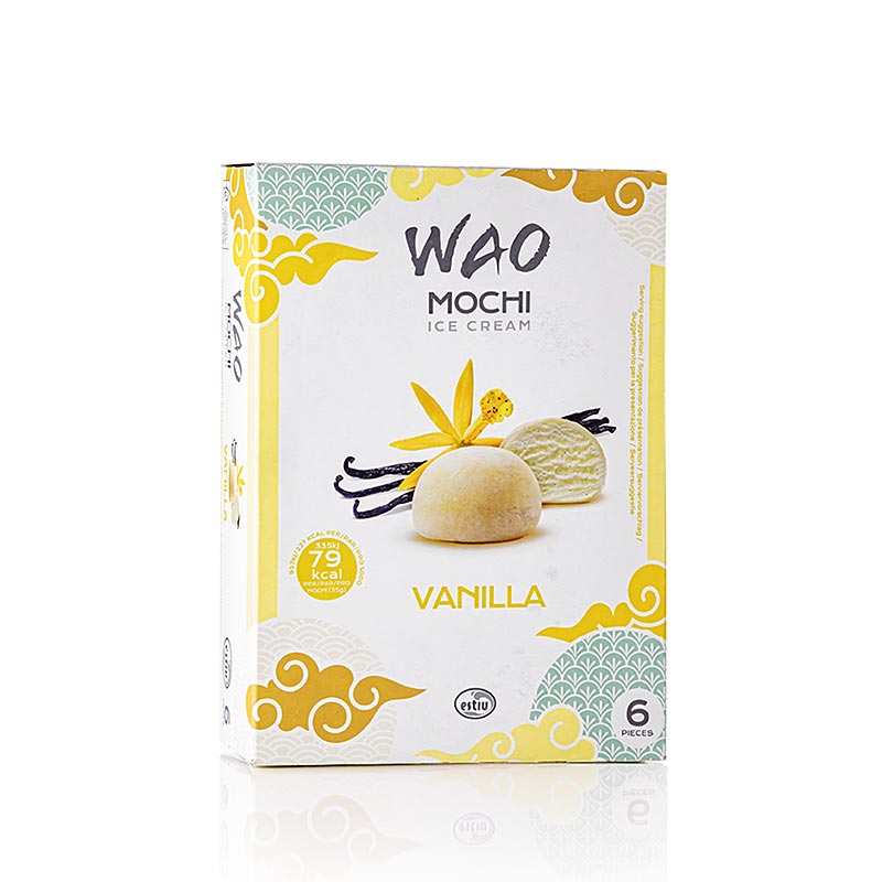 WAO Mochi a la vanille - Mochi fourre a la glace a la vanille - 210 g, 6 x 35 g - Carton