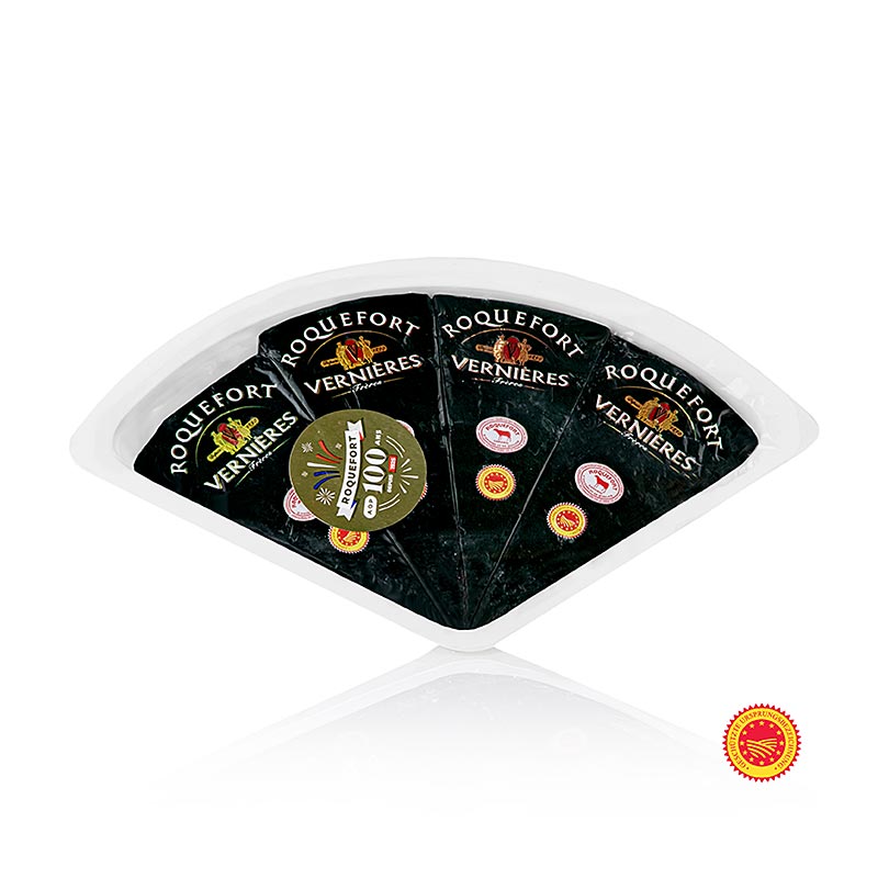 Roquefort AOP Vernieres, keju biru, saiz hidangan - 100g, 4 x 25g - Lepuh