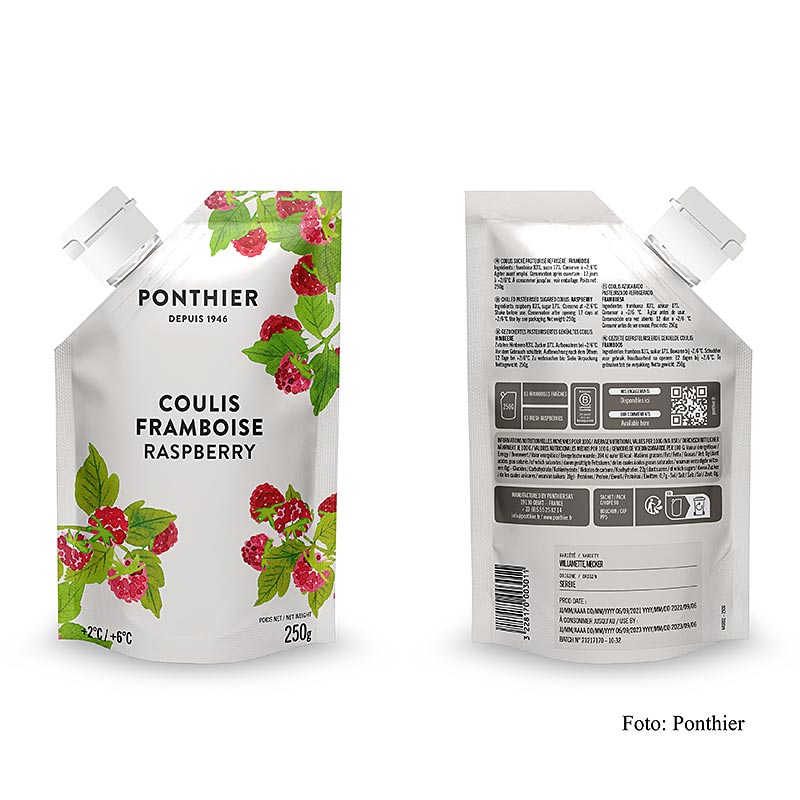 Coulis hindbær, sauce, 20% sukker ponthier - 250 g - taske