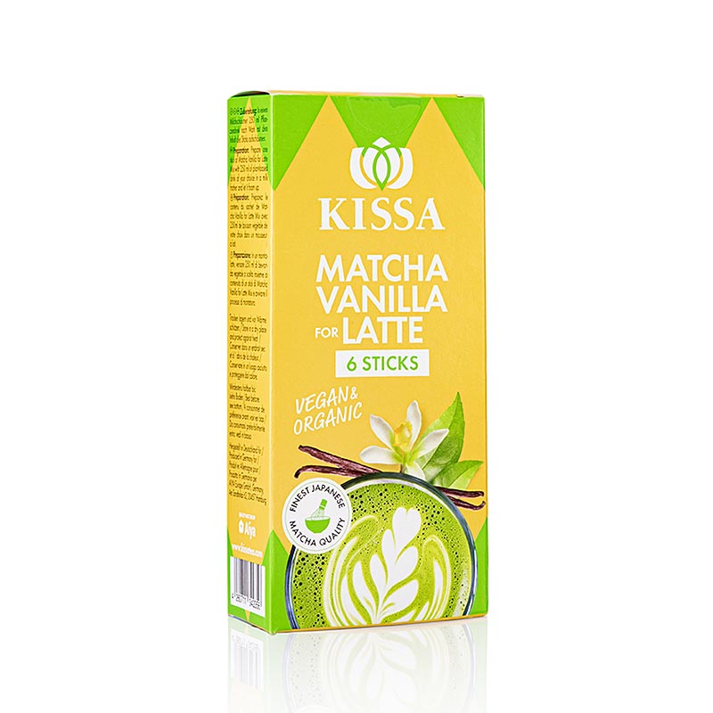 KISSA - Matcha Vanilka na Latte, tycinky na mix zeleneho caju, BIO - 72 g, 6 x 12 g - krabica