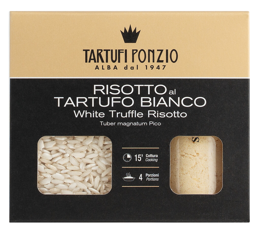 Risotto al tartufo bianco, sett til adh utbua risotto hrisgrjon medh hvitum trufflum, Tartufi Ponzio - 250 g + 60 g - Gler
