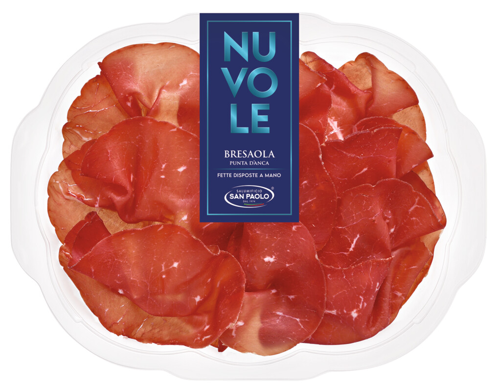 Bresaola punta d`anca, Bresaola Rinderschinken, Aufschnitt, Salumificio San Paolo - 80 g - Packung