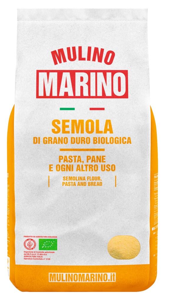 Smola di Grano duro biologico, bollgur gruri i forte per makarona, pete, pica + buke, bio, Mulino Marino - 1000 gr - paketoj