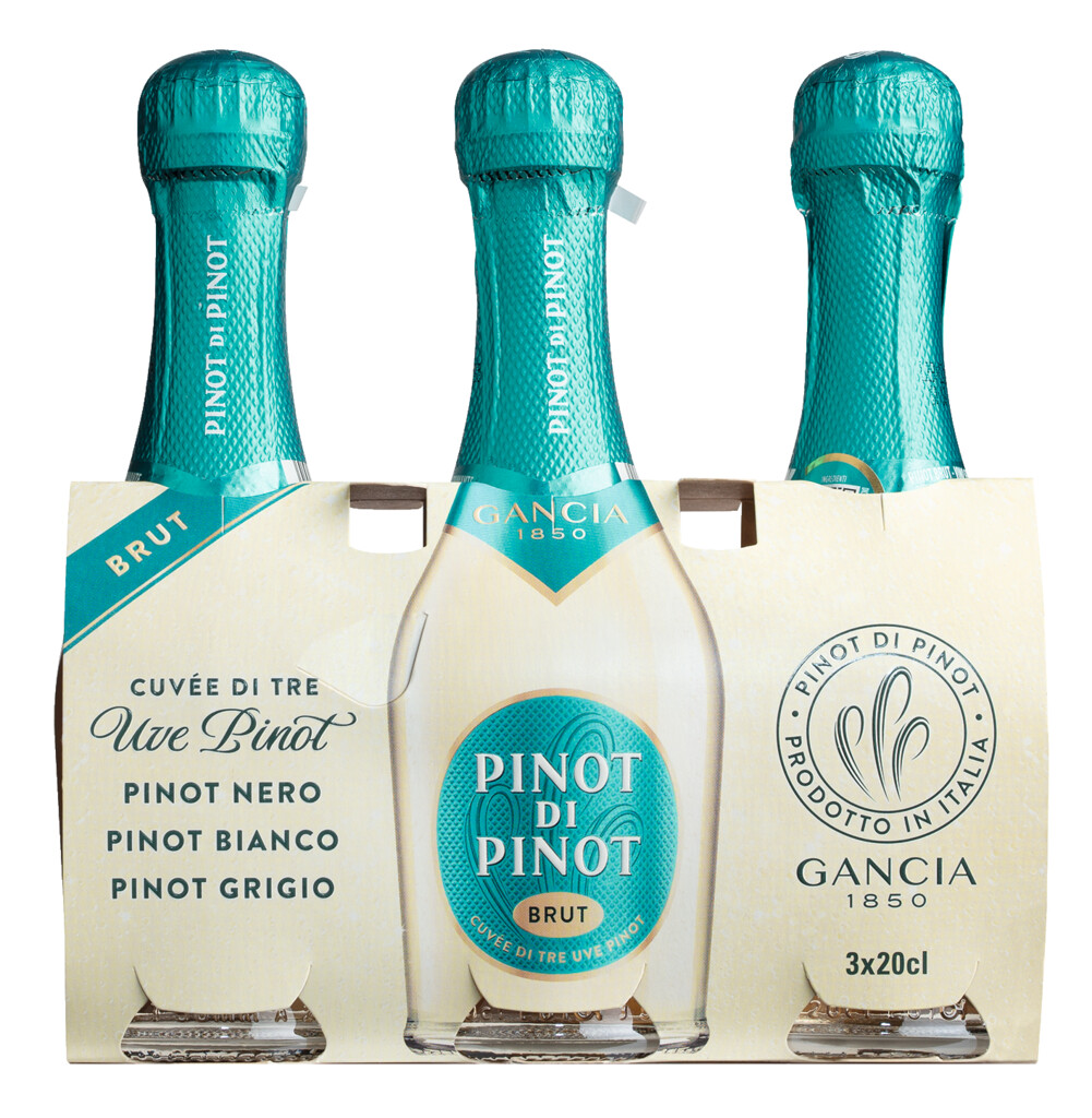 Pinot di Pinot Spumante Brut Cluster, bela penina, metoda Charmat, Gancia Spumanti - 3 x 0,2L - set