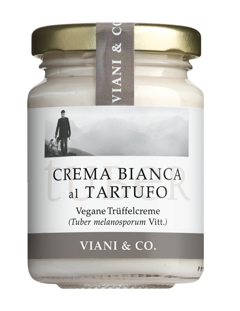 Crema bianca al tartufo nero, vegana, Creme mit schwarzen Trüffeln, vegan - 85 g - Glas