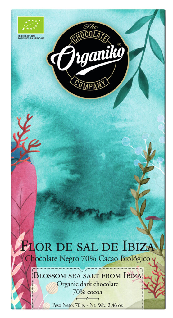 Dark Chocolate 70% Cocoa Bio Flor de Sal, bar, dark chocolate 70% cocoa with Flor de Sal, Chocolate Orgániko - 70 g - piece