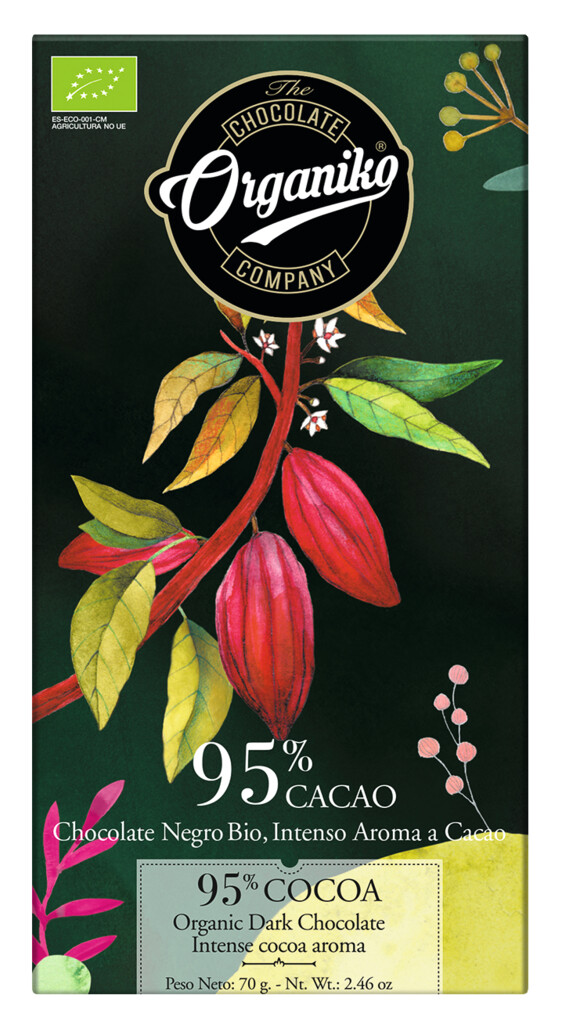 Mørk chokolade 95 % kakao Bio, bar, mørk chokolade 95 % kakao, bio, chokolade Orgániko - 70 g - stykke
