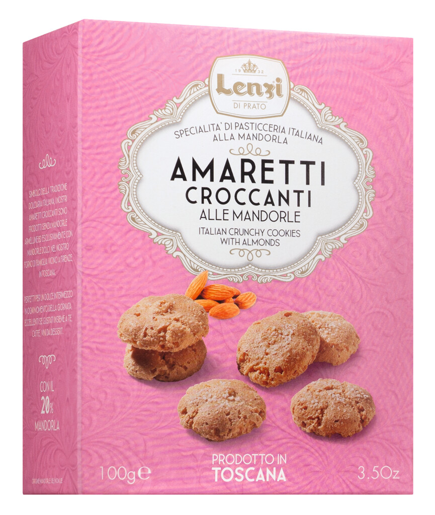 Amaretti croccanti alle mandorle, Knusprige Mandelmakronen, Lenzi - 100 g - Packung