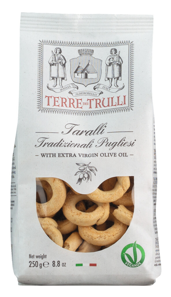 Taralli Tradizionali Pugliesi, hartige gebakjes met extra vergine olijfolie, Terre dei Trulli - 250 gram - tas