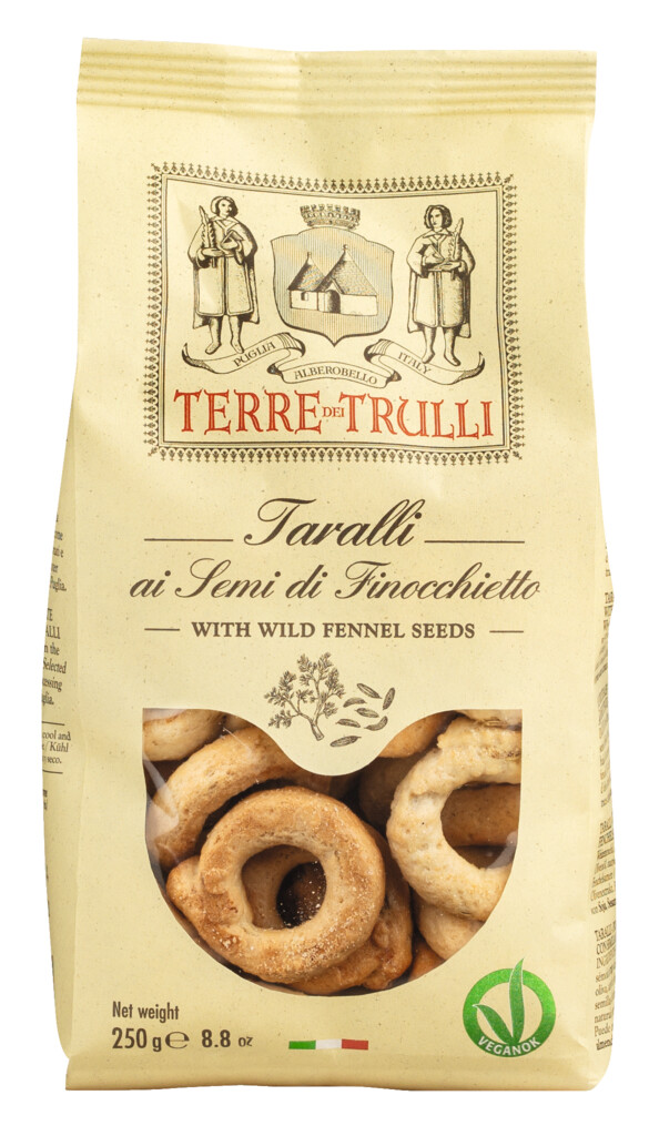 Taralli ai Semi di Finocchio, pikantne ciasteczka z nasionami kopru wloskiego, Terre dei Trulli - 250 gr - torba