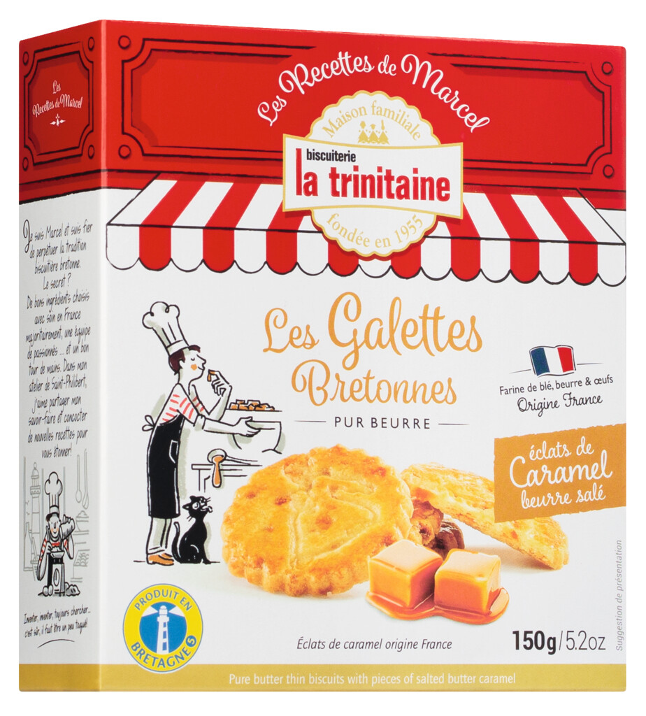Galettes pur beurre avec caramel au beurre sale, galletas de mantequilla de Bretana con caramelo salado, La Trinitaine - 150g - embalar Galettes pur beurre avec caramel au beurre sale, galletas de mantequilla de Bretana con caramelo salado, La Trinitaine - 150g - embalar