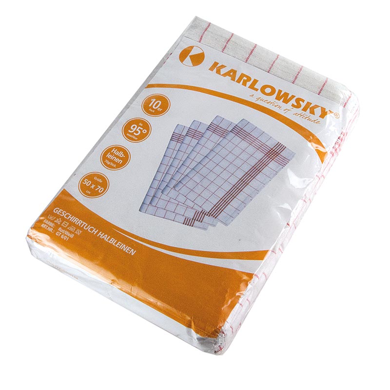 Torchon rouge et blanc, 50 x 70 cm, demi-lin, lot de 10, Karlowsky - 10 morceaux - Beaucoup