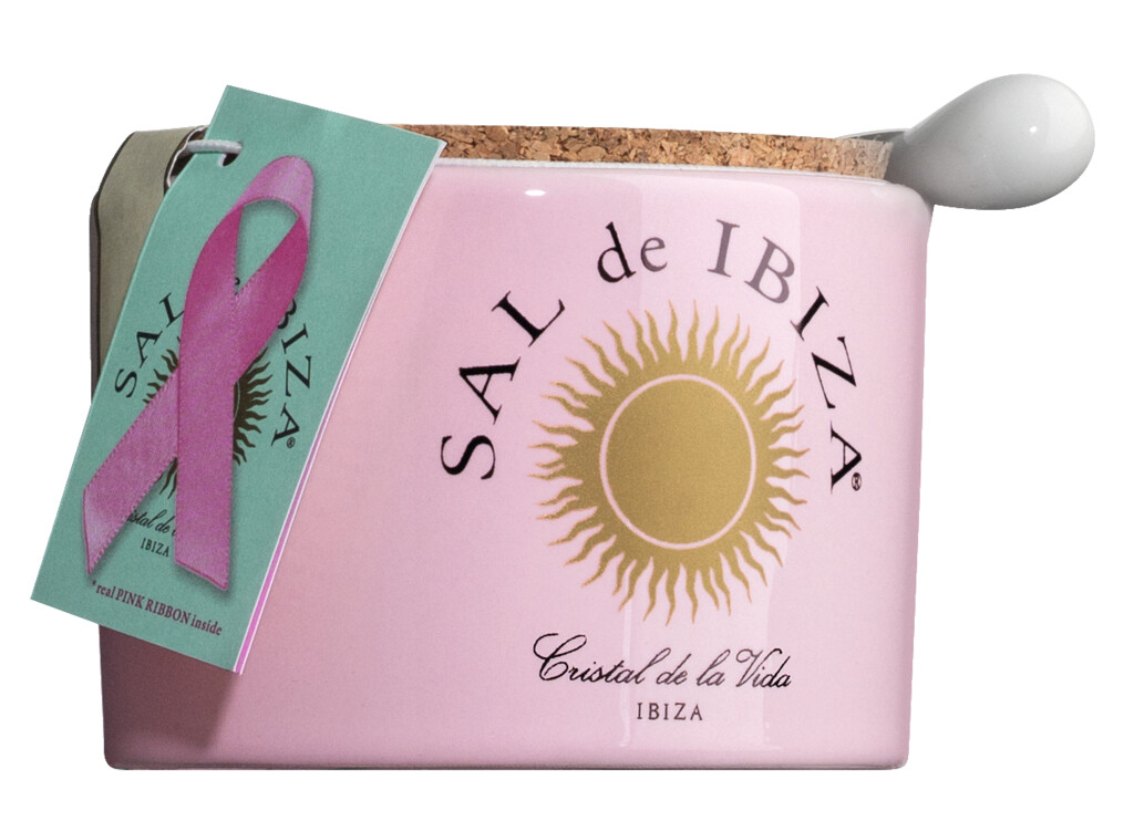 Fleur de Sel Pink Ribbon - La vie en rose, Fleur de Sel med roseblader, Sal de Ibiza - 150 g - Stykke