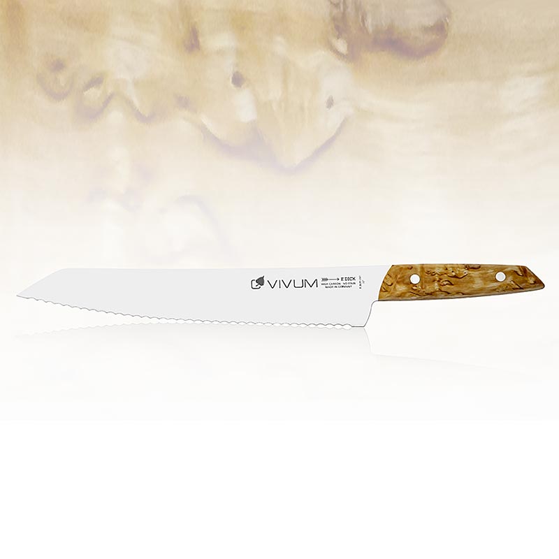 Faca de pao VIVUM, lamina serrilhada, com cabo de madeira, 26 cm de espessura. - 1 peca - embalagem externa
