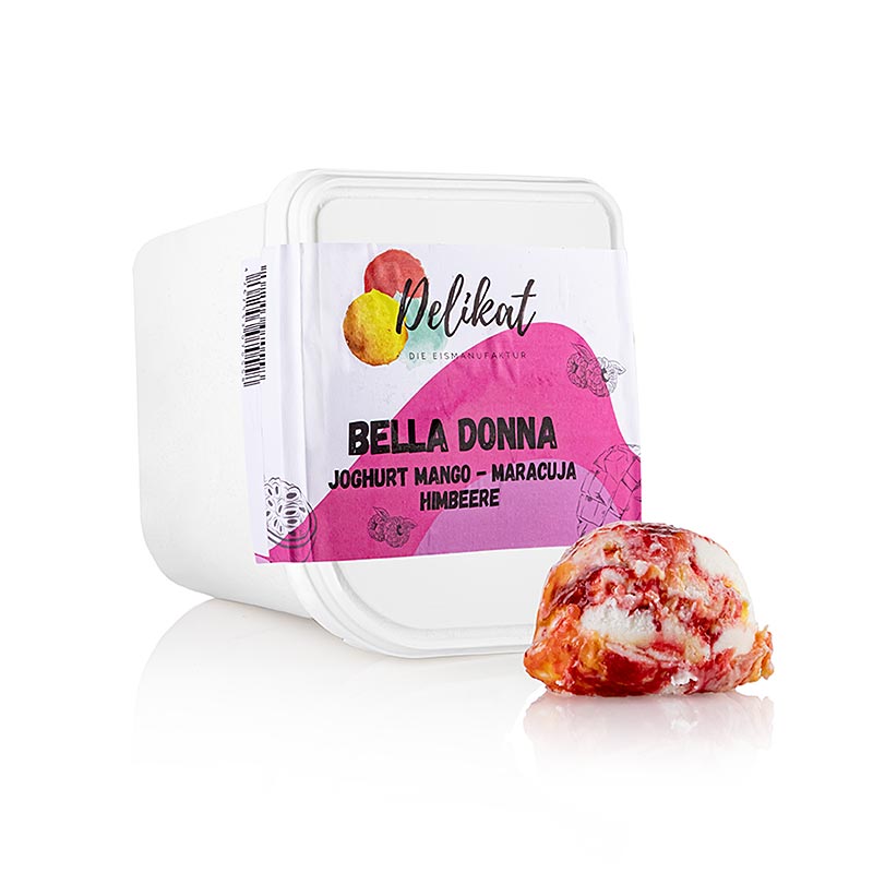 Delicat - Bella Donna, glace au yaourt, mangue, fruit de la passion et framboise au lait - 2,5 l - Coque en PE