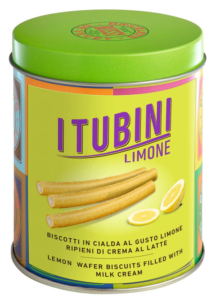 Tubini Limone, Waffel mit Zitronengeschmack mit Milchcremefüllung, Bussy - 280 g - Dose