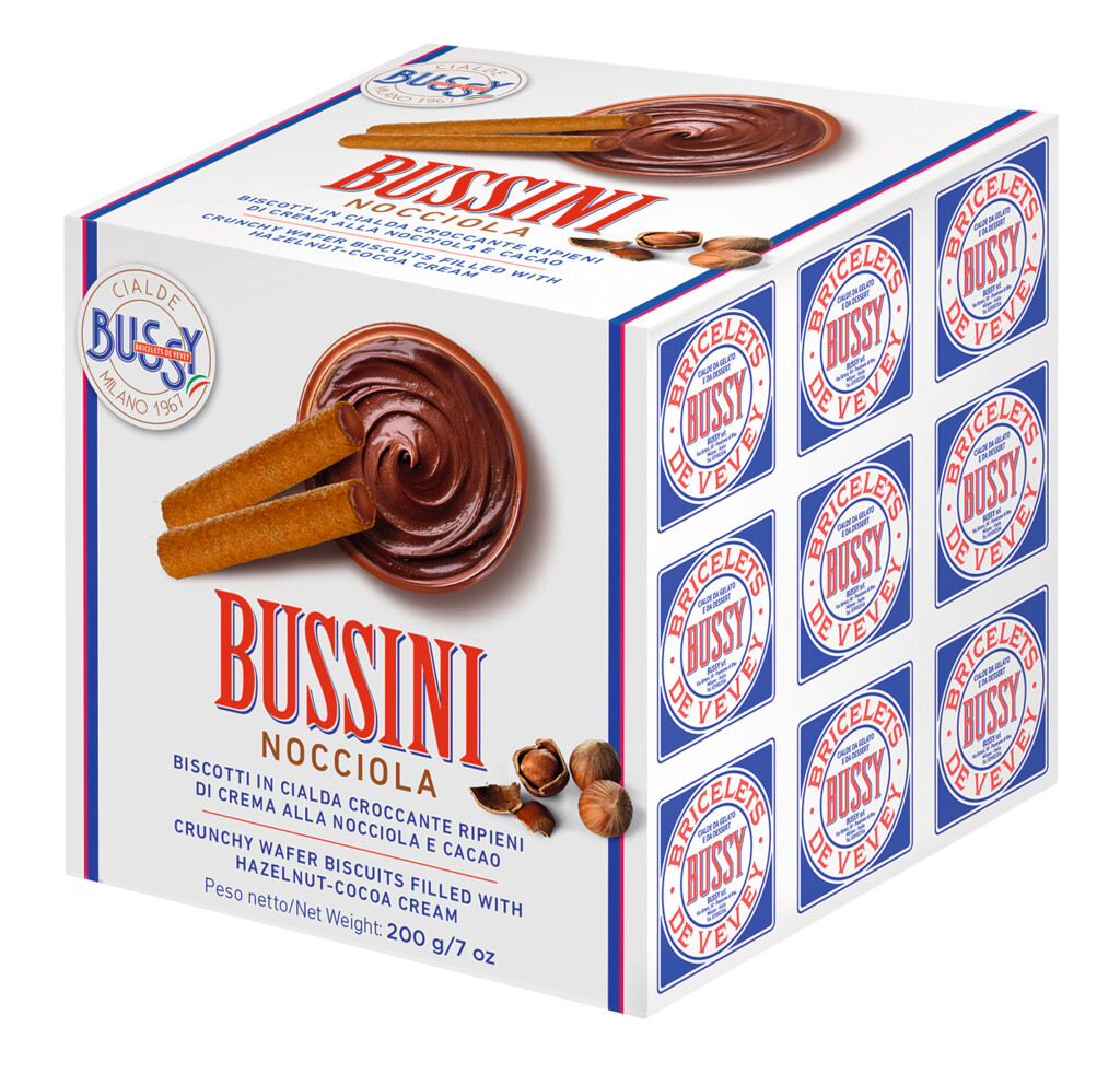 Bussini Nocciola cubo, rolovana oblatka plnena lieskovoorieskovym kremom, Bussy - 200 g - Kus