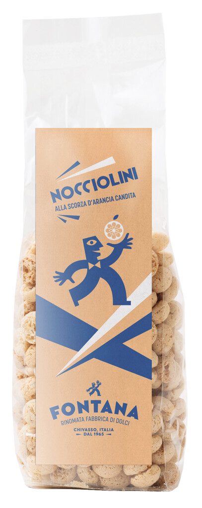 Nocciolini all`Arancia, Kleine Haselnuss - Amaretti mit Orange, Fontana - 90 g - Packung