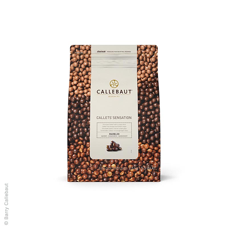 Callets Sensation Marbled, marbled chocolate pearls, 38.9% cocoa, Callebaut - 2.5 kg - bag