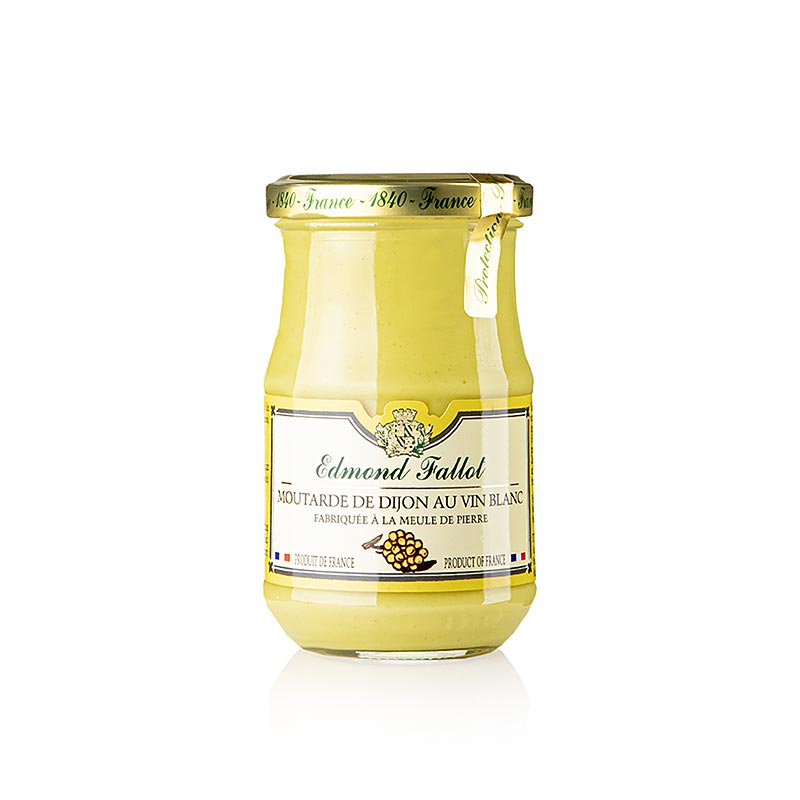 Dijonsennep med hvidvin, fin og medium varm, Fallot - 190 ml - Glas