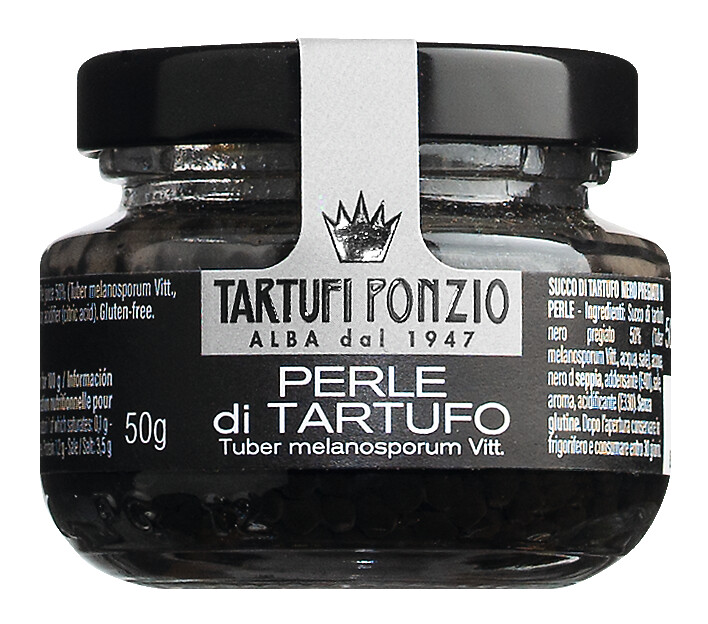 Perles de truffe noire, jus de truffe noire - perles, Tartufi Ponzio - 50 g - Verre