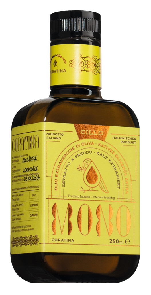 Monocultivar Coratina, Linea Mono, Oli d`Oliva Verge Extra, Cillo - 250 ml - Ampolla