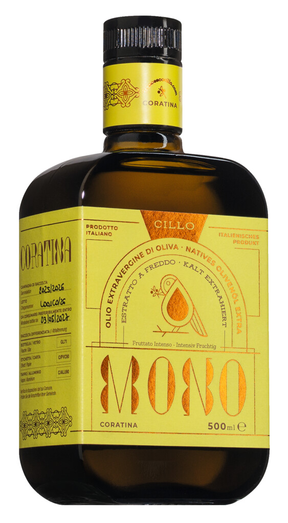 Monocultivar Coratina, Linea Mono, Oli d`Oliva Verge Extra, Cillo - 500 ml - Ampolla